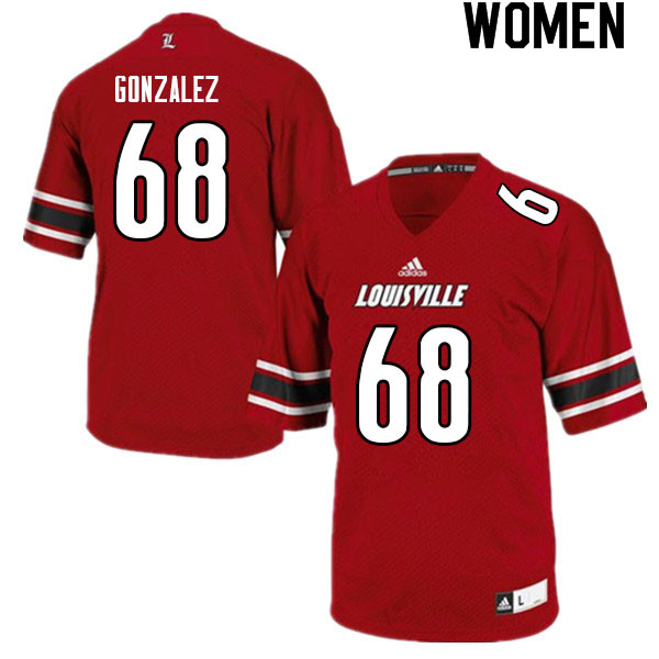 Women #68 Michael Gonzalez Louisville Cardinals College Football Jerseys Sale-Red - Click Image to Close